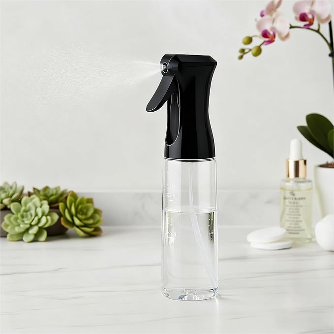 Spray Bottle for Hair, SkinCare, Planting, Showering Pets, Travel, Cleaning &Home, Empty Ultra Fine Mist hair spray bottle for Styling, Water Mister, Refillable(300ml/10.1 oz)(Black)