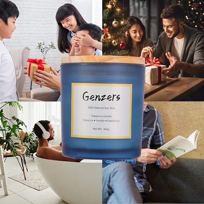 Tobacco Vanille Scented Candle,Crackling Wood Wick Candles Xmas Table Decorations,Aromatherapy Candle Gift for Men,Jar Candles Woody Soy Wax,Christmas Scented Candle Clean Burning