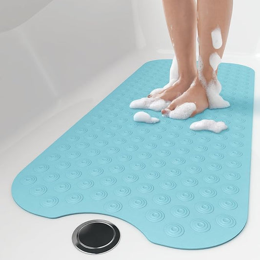 OTHWAY No Suction Cup Bath Mat: 39x16 inch Extra Long Bathmat│Perfect for Refinished or Ordinary Bath Tubs│Made of Nature Rubber│a Blessing for The Elderly and Children (Lake Blue)