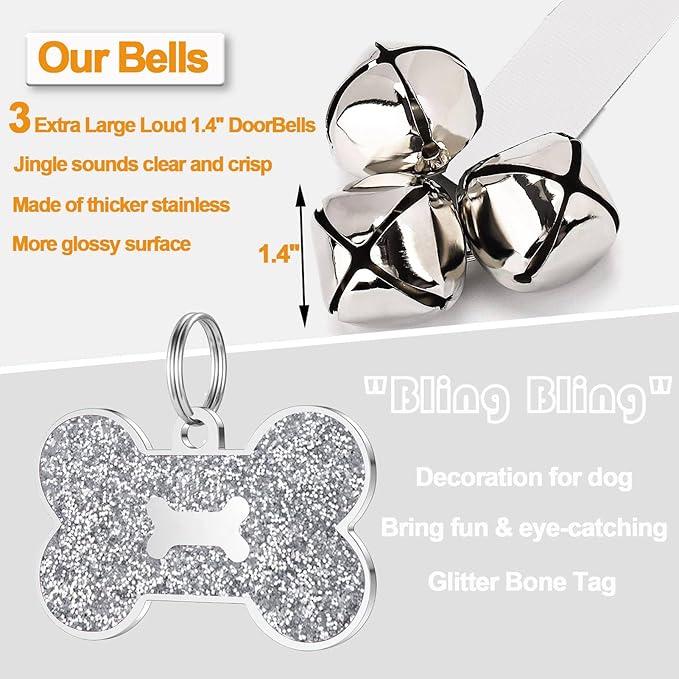 2 Pack Dog Door Bells, Dog Doorbell to go Outside Puppy Train Bell for Dogs to Ring to go Potty, Puppy Toilet Training Bell Jingle Bells for Door Knob (White)