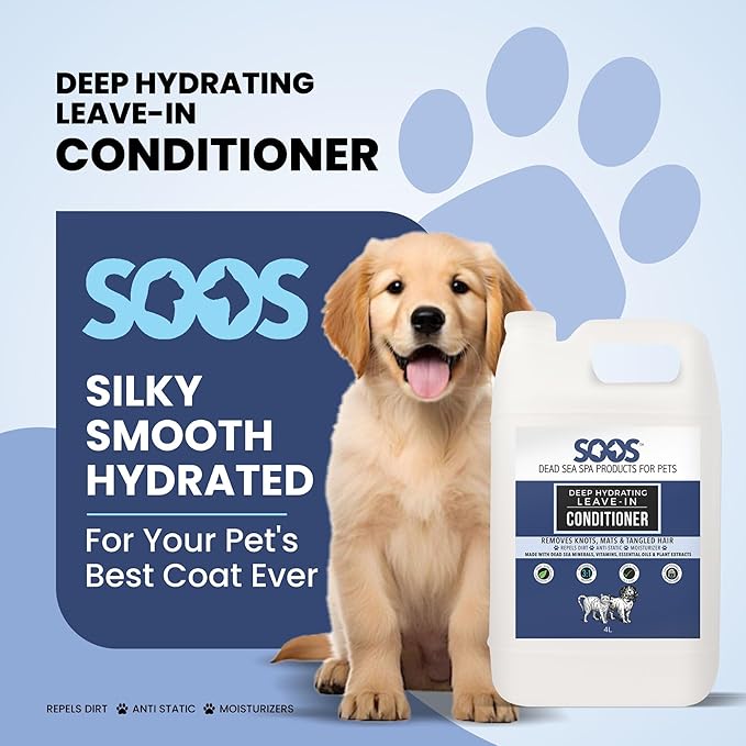 SOOS Pets Deep Hydrating Leave-in Conditioner for Dogs and Cats | Natural Dead Sea Minerals & Vitamins | Skin Moisturizer, Polish Deeply, Enhance Coat Shine & Softness - 4L