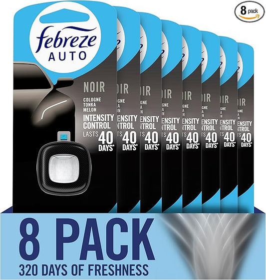 Febreze AUTO Air Freshener, Odor-Fighting Automotive Vent Clip, Noir Scent, 8 Count