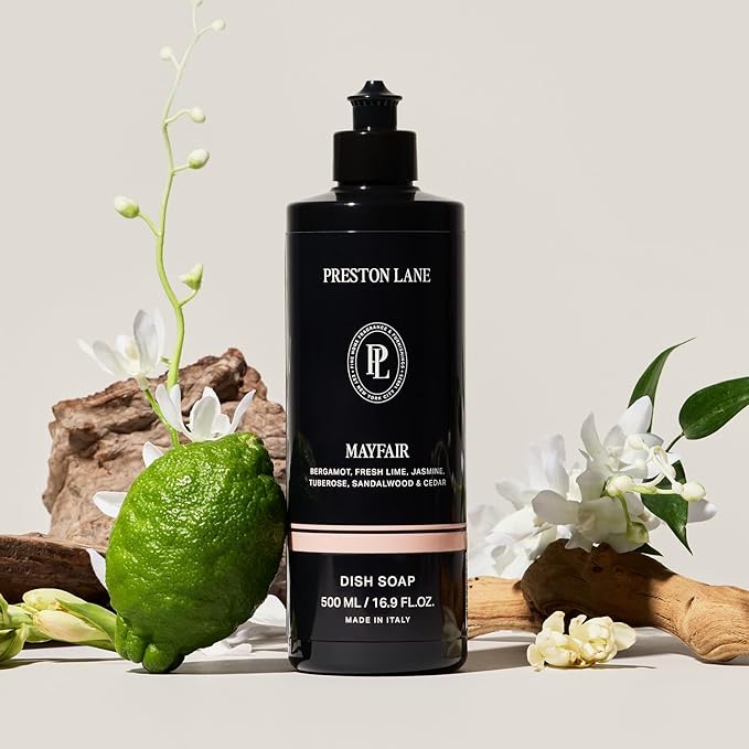 Preston Lane Luxury Dish Soap, Mayfair Scent | Plant Powered Formula with Essential Oils | Tough on Grease, Gentle on Hands | Vegan, Cruelty Free, Clean Ingredients