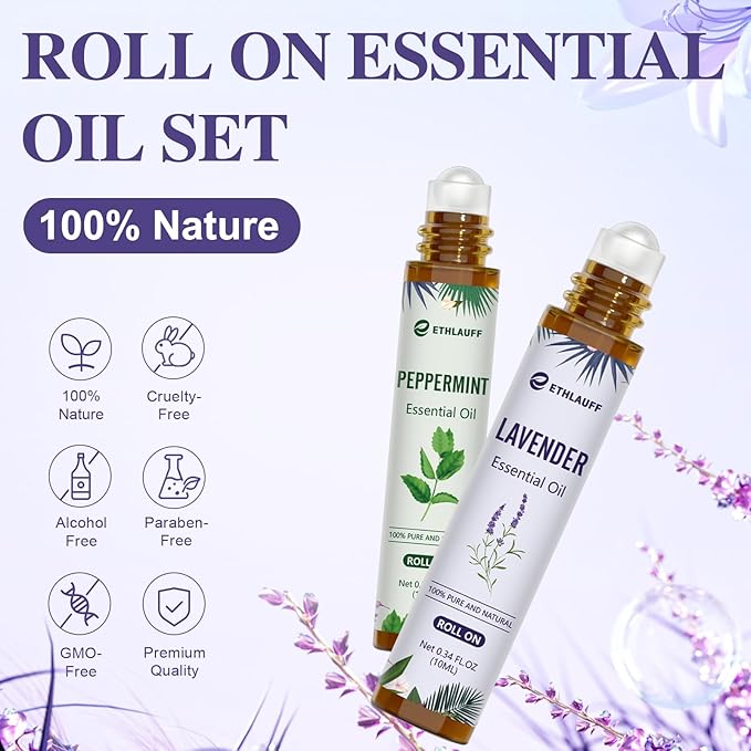 Essential Oil Roll On Set, Natural Aromatherapy Roll On, Relaxation Gift for Women and Men