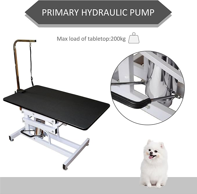 Hydraulic Dog Grooming Table, Heavy Duty Grooming Table for Small/Medium Dogs at Home, Pet Grooming Table with Adjustable Arm and Noose, Range 21-36 Inch, 43 Inch