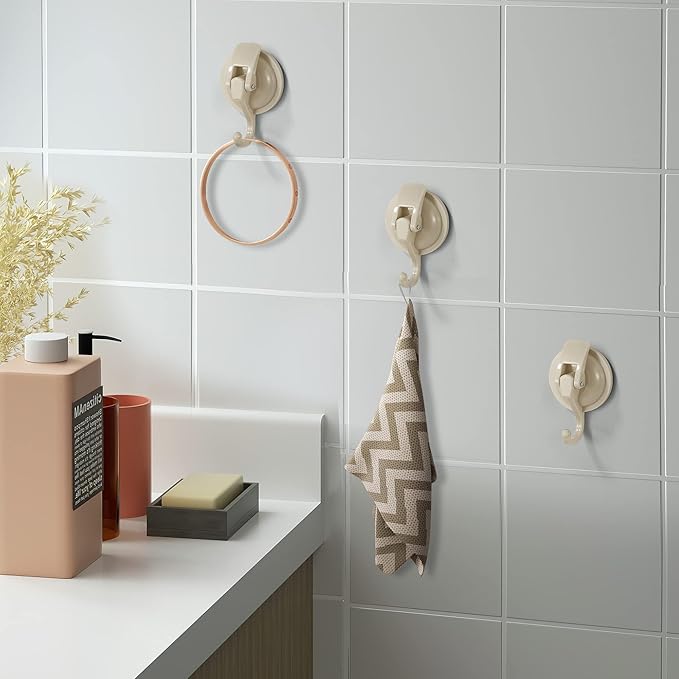 Heavy Duty Vacuum Suction Cup Hooks, Oyster White Plated Polished Super Suction for Kitchen Bathroom, 2 Pack