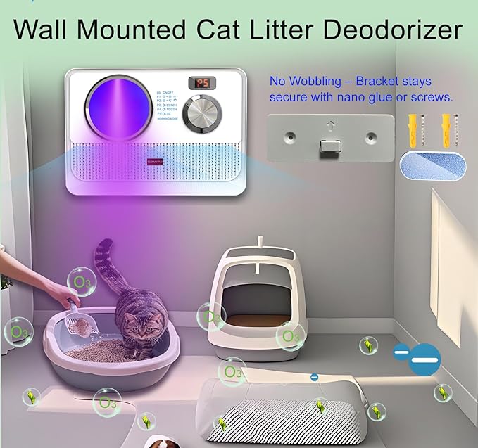 3-in-1 Air Purifier, Cat Litter Deodorizer, Air Freshener for Home with Ozone, Ionizer, U Light – Reduce Pets Poof Odor, Litter Smell, Smoke, Dust,Plug-in to Use