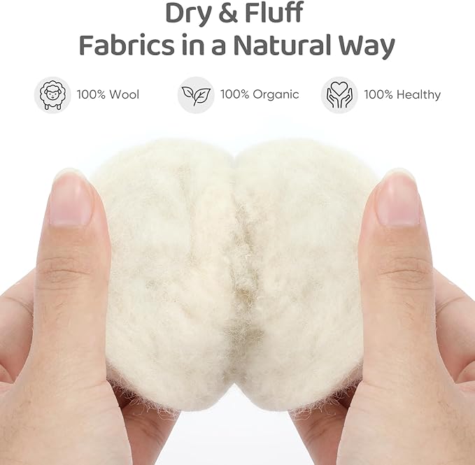 Wool Dryer Balls 6 Pack, Natural Fabric Softener, Dryer Balls Laundry Reusable, Reduces Clothing Wrinkles and Saves Drying Time (White)