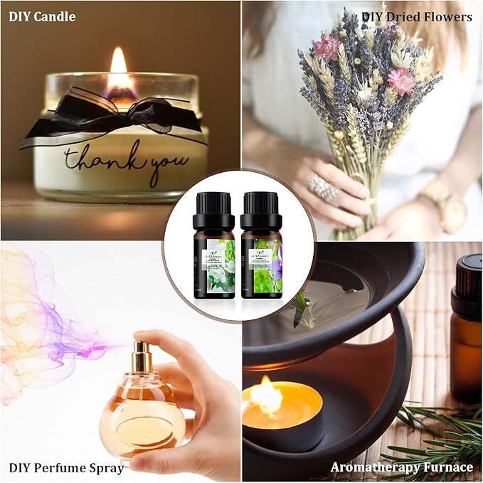 Flower Essential Oils Set, 6x10ml Aromatherapy Oil Gift Kit for Diffuser, Fragrance, Humidifier, Air Purifier- Gardenia, Magnolia, Shangri-La, Jasmine, White Tea, Lavender