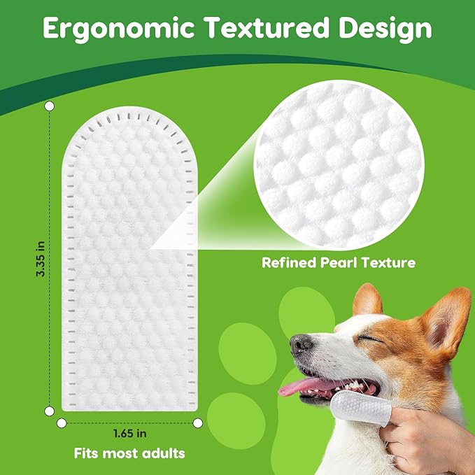 Dog Dental Care Wipes - Tooth Brushing kit, Teeth Cleaning Wipes for Dogs & Cats, Toothbrush Finger Dental Wipes Gum Care & Remove Stain - 60 Count