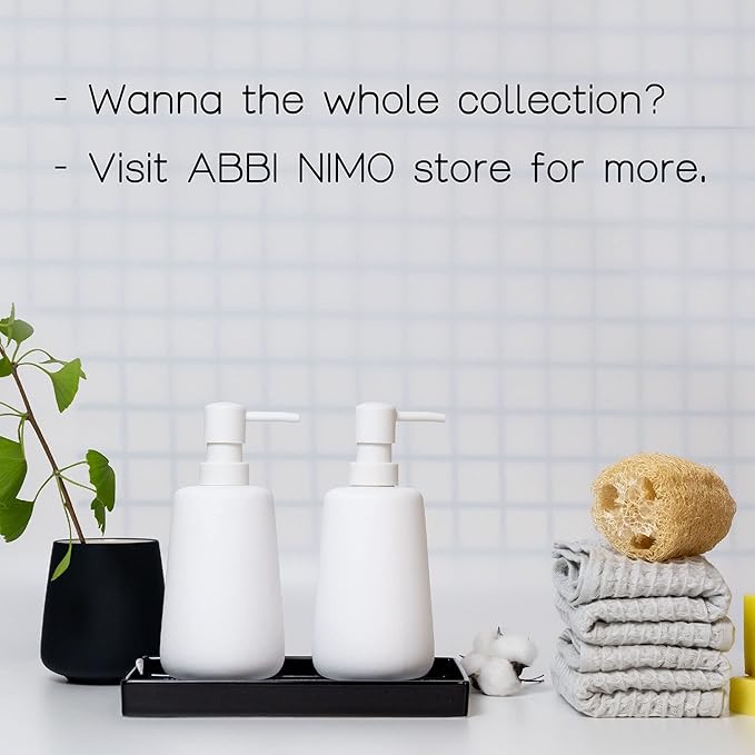 2 Pack Matte White Ceramic Soap Dispenser, 13 oz Refillable Bathroom or Kitchen Countertop Dispenser with Soft Touch Rubber Coating, Matte White