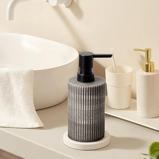 Comeon Ceramic Soap Dispenser for Shampoo, Dish Soap, Hand Soap，Conditioner，12 Oz Refillable Foam Pump Bottle Stainless Steel Pump Kitchen/Bathroom Décor (Deep Colour)