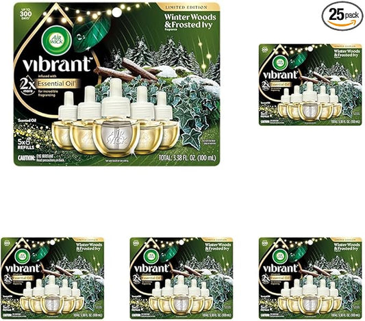 Air Wick Plug In Advanced Scented Oil,Winter Woods + Frosted Ivy, AirFresheners for Home Long Lasting, Air Freshener Plug In, House Essentials for Small Spaces + Large Spaces,(Pack of 25)