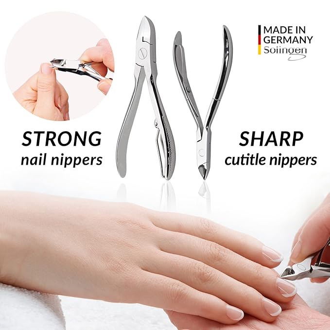 Manicure Set Women and Men – 12-Piece Professional Grooming Kit with Premium Tools, Artificial Leather Case, and exclusive Glass Nail File for Hand & Foot Care, German Quality