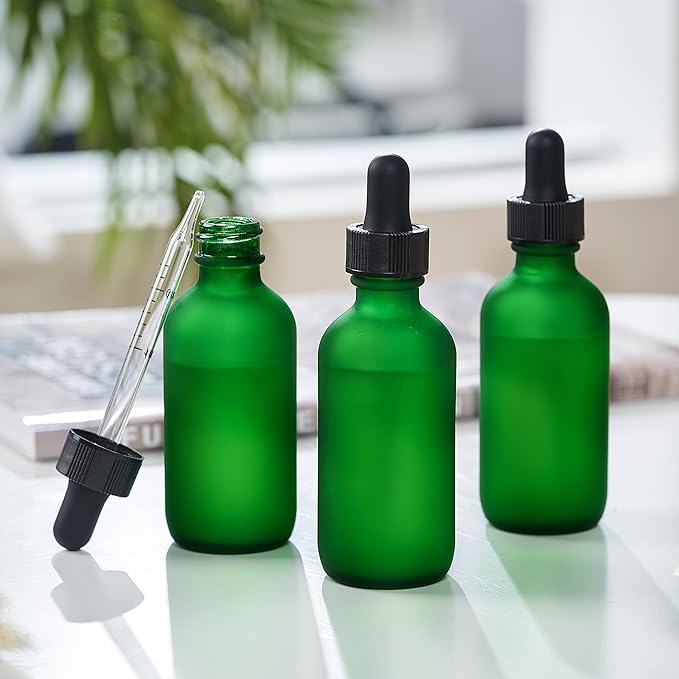 12 Pcs, 1oz Glass Dropper Bottle, Leakproof Tincture Bottles with Dropper, Green Reusable Eye Dropper Bottle, Preety Frosted Texture, for All Kinds of Liquids (Green-Frosted, 1oz-12pcs)