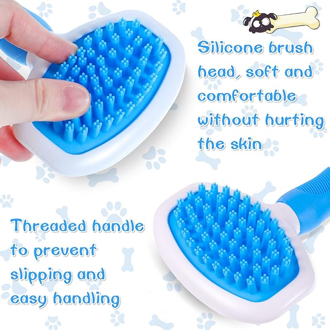 Kacctyen Silicone Dog Bath and Grooming Brush with Handle for Short and Long Hair Pet Deshedding and Massage