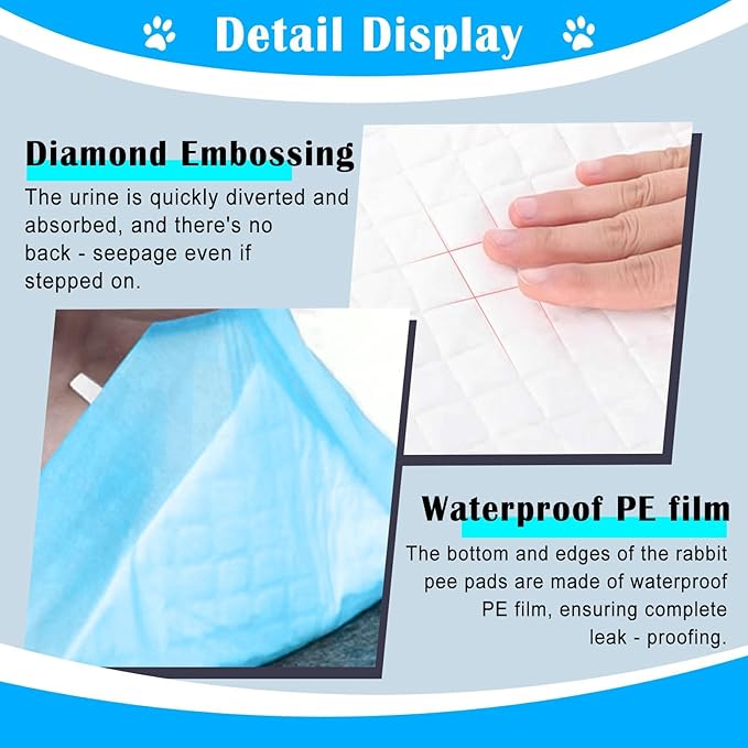 kathson 100Pcs Rabbit Pee Pads,18" x13" Disposable Bunny Diapers Cage Liners,Super Absorbent Pet Toilet Training Pads for Guinea Pig,Hedgehogs,Hamsters,Chinchillas,Cats,Reptiles and Small Animals