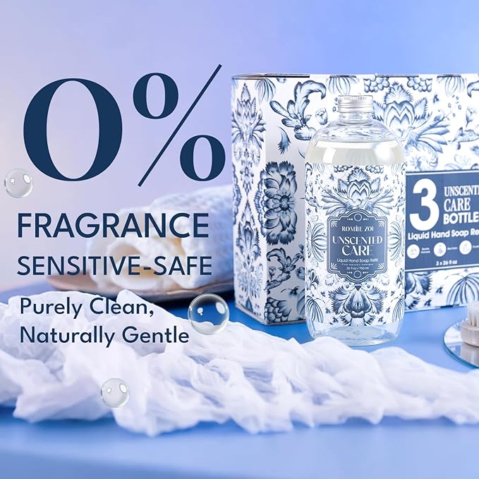 ROMIIE ZOI Liquid Hand Soap Refills Gift Set – Unscented – 3 x 26 Fl Oz Bottles – Plant-Based, Non-Toxic, Fragrance-Free & Gentle Moisturizing Formula – for Sensitive Skin, Bathroom, Kitchen