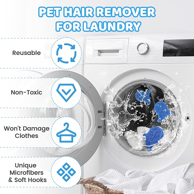 5 Pcs Pet Hair Remover for Laundry, Reusable Pet Hair Lint Catcher for Washing Machine, Washing Machine Hair Catcher Lint Remover for Clothes Dryer, Cat Pet Dog Hair Remover for Laundry