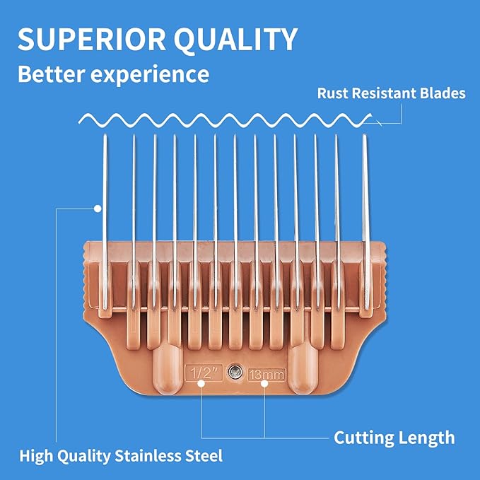 13MM 1/2Inch Pet Grooming Clipper Attachment Guard Comb, for Wide A5 Blades, Compatible with Andis, Conair, Wahl, Laube, Thrive, Bucchelli, or other A5 Series, Only Fit for 10W/15W/30W Wide Blade