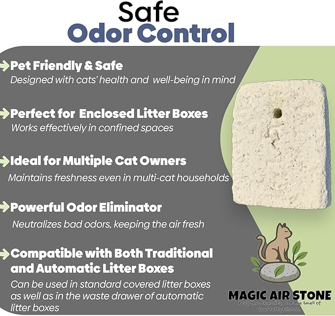 Natural Cat Litter Odor Eliminator Stone – Lifetime Reusable, Odor Neutralizer & Pet-Friendly Air Freshener –, Chemical-Free Cat Urine Smell Remover for Litter Box & Home Use