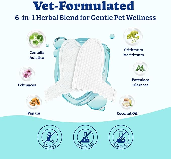 Dog Teeth Cleaning Wipes, Pet Finger Dental Wipes for Dogs & Cats, Dual-Sided, 6-in-1 Herbal Formula, Remove Plaque & Tartar, Freshen Breath, No-Rinse Toothbrush Wipes – 50 PCS x 2, Unflavored