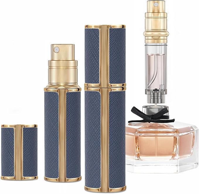 5ml Perfume Spray Bottle, AG00DB Leather Refillable Dispenser Bottom Fill Fragrance Scent Container, Portable and Leak-proof Suitable for Traveling & Outgoing (Deep Blue 5ml)