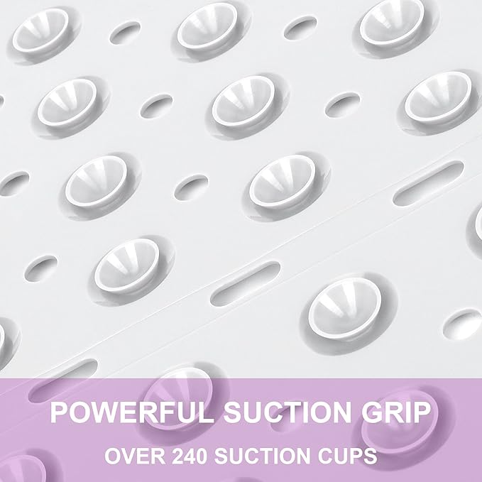 Reetual XL Shower Mat Non Slip - 27x27 Bath Mat for Shower Stall or Large Bathtub Mat with 240 Powerful Suction Cups and Drain Holes. Black Shower Mats for Bathroom (Square White)