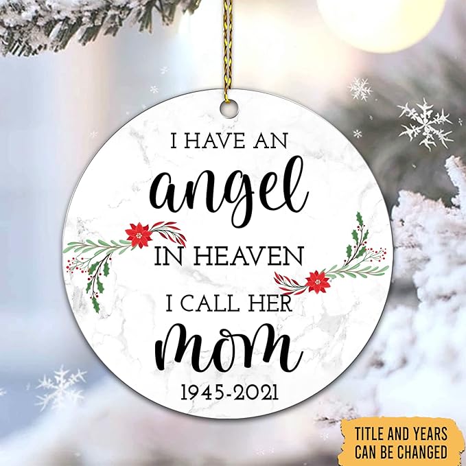 HYTURTLE Personalized Memorial Sympathy Christmas Ornament Tree Decor Gifts for Family Loss of Loved One Mom Dad Husband in Heaven - Angel in Heaven Custom Title Years Acrylic Circle Ornament