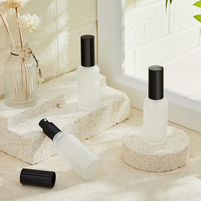 Roshtia 30 Pcs 1.69 Oz/ 50 ml Black Glass Spray Bottle Refillable Perfume Atomizer Clear Decorative Empty Bottles with Fine Mist Sprayer Pump for Face Body Travel