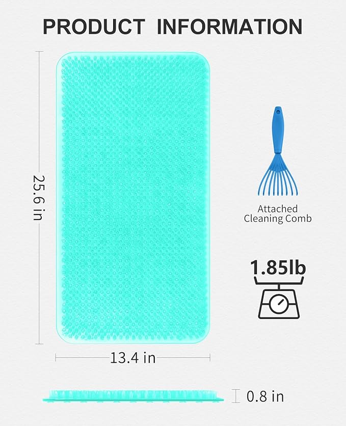OTHWAY Non Slip Grassy Bathtub Mat : 25.6X13.4 inches Sturdy But Soft Bath Mat_Quick Drain Shower Floor Mat with Soft Bristles for Scrubbing Feet (Clear Green)