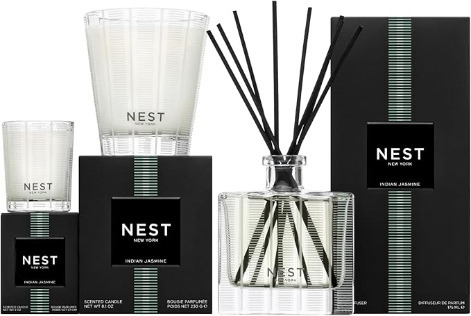 NEST New York Scented Classic Candle, Indian Jasmine - 8.1 oz - Up to 60-Hour Burn Time - Reusable Glass Vessel