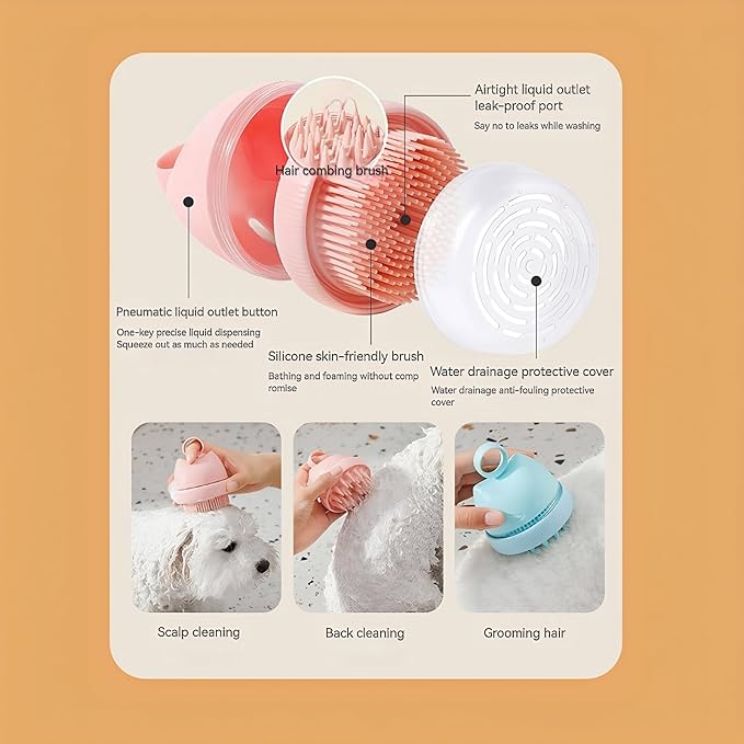 Silicone Cat Bath Brush – Pet Bathing Tool with Integrated Shampoo Dispenser, Soft Massage Brush for Cats & Small Pets, Hygienic and Durable Grooming Solutions (Blue)