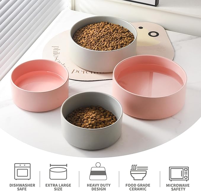 8'' Ceramic Dog Bowl - 70Oz Classic Dogs Food & Water Bowl for Medium and Large Breeds, Heavy-Duty Non-Slip Dog Dish, Food Grade Stoneware Pet Bowl, Dishwasher & Microwave Safe, Grey