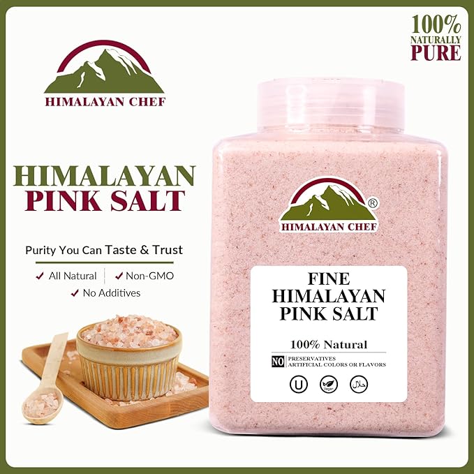 Himalayan Chef Pink Himalayan Salt Fine Grain, 5 lbs Plastic Jar - Pure, Natural, Kosher, Non-GMO, Mineral-Rich, for Cooking, Seasoning, Baking, Table Use