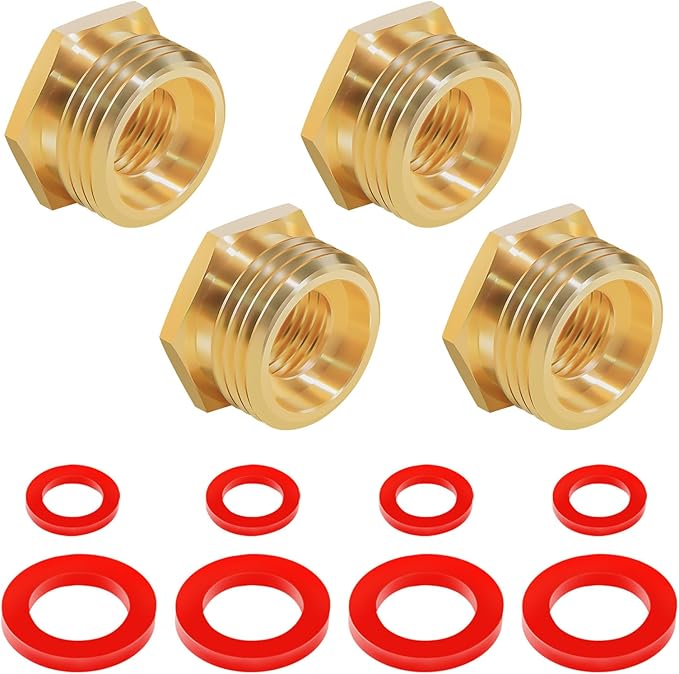 4Pcs Lead-Free Brass Garden Hose to Shower Hose Adapter, G1/2" Female to GHT 3/4" Male Adapter, Handshower Adapter