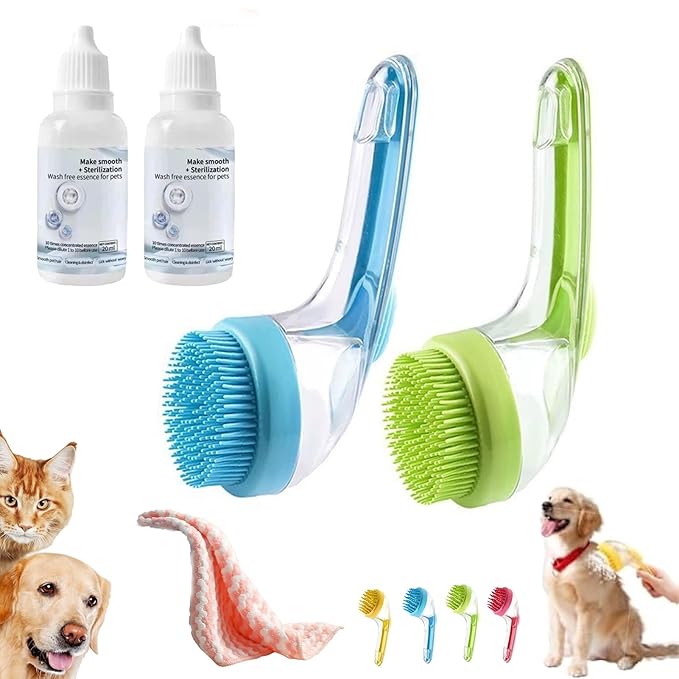 Pets Bath Brush, Pet Bath Brush With Soap Dispenser, Dog Shampoo Brush Scrubber For Long Short Haired Dogs Cats Shower (2pcs-A)