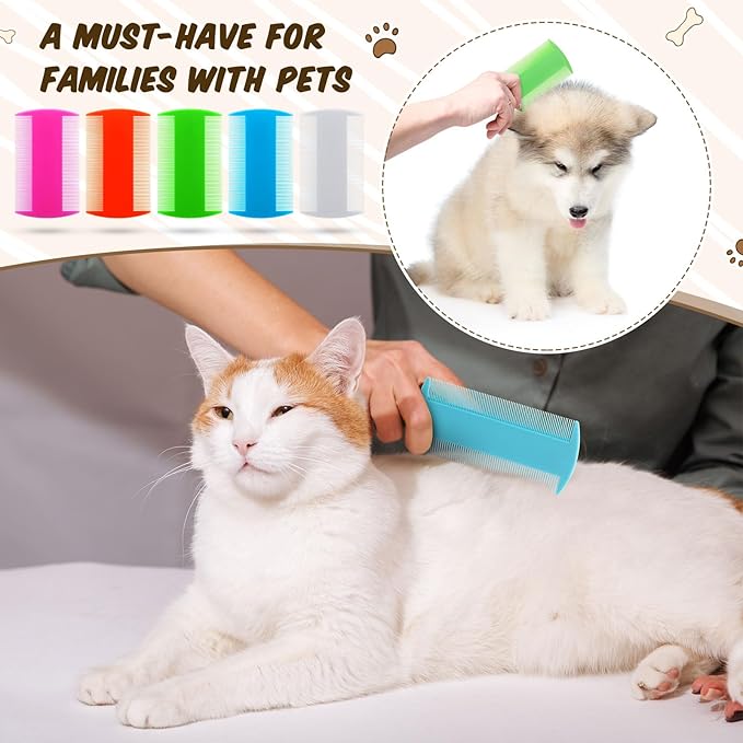Hushee 50 Pcs Flea Comb Bulk for Cats Dogs Lice Comb with Double Side Tooth for Small Cats Dogs Kitten Indoor, 5 Colors
