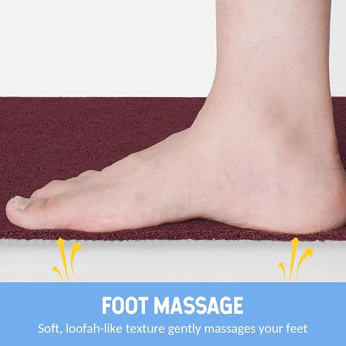 Non-Slip Bathtub Mat, Anti Slip Shower Mat, Fast Drying Bathtub Mats, Foot Scrubber Mat, Anti Slip Mat for Tub, Floor, Bathroom, Kitchen, Home, Hotel (Wine Red 32"×17")