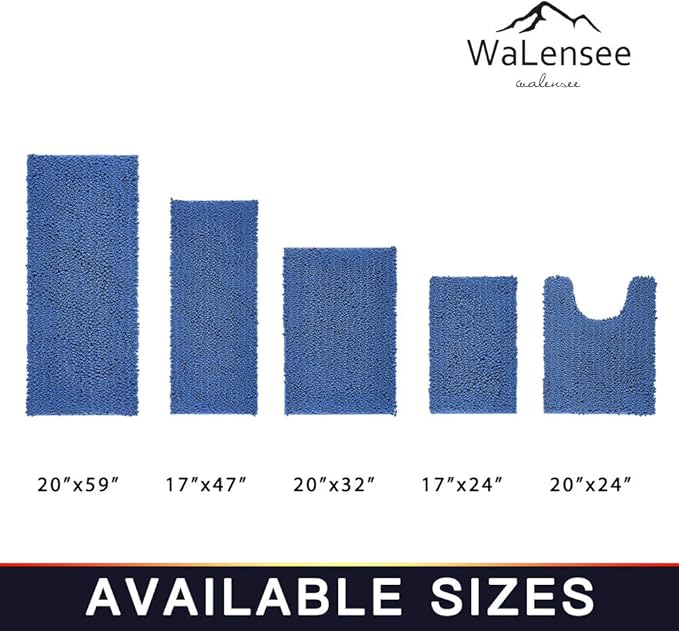 Walensee Bathroom Rug Non Slip Bath Mat (32x20 Dark Blue) Water Absorbent Super Soft Shaggy Chenille Machine Washable Dry Extra Thick Perfect Absorbant Best Large Plush Carpet for Shower Floor