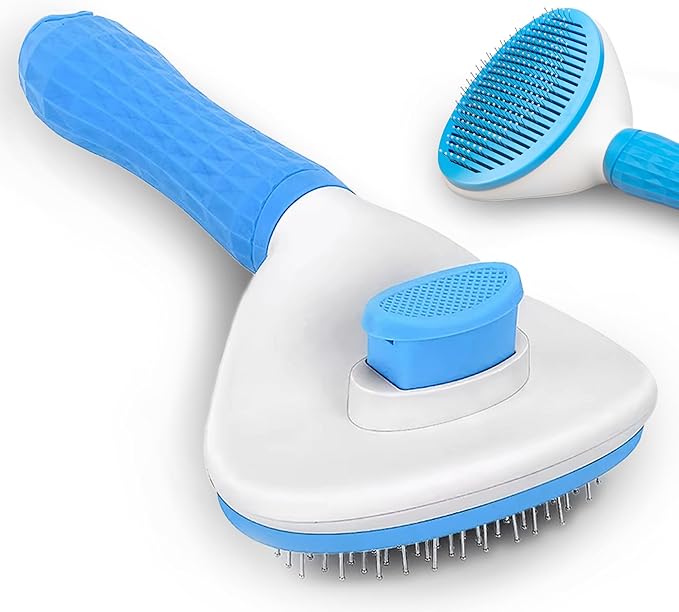 Dog & Cat Brush, Soft Self Cleaning Slicker Brush, Skin-Friendly Upgraded Dog Brush for Shedding, Massaging, and Grooming – Perfect for Long & Short Coats (Blue)