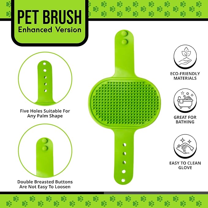 Silicone Dog Bath Brush – Soft Pet Scrubber for Bathing & Grooming – Shampoo Brush for Dogs, Cats & Puppies – Adjustable Strap – Choose from 5 Colors (Green)