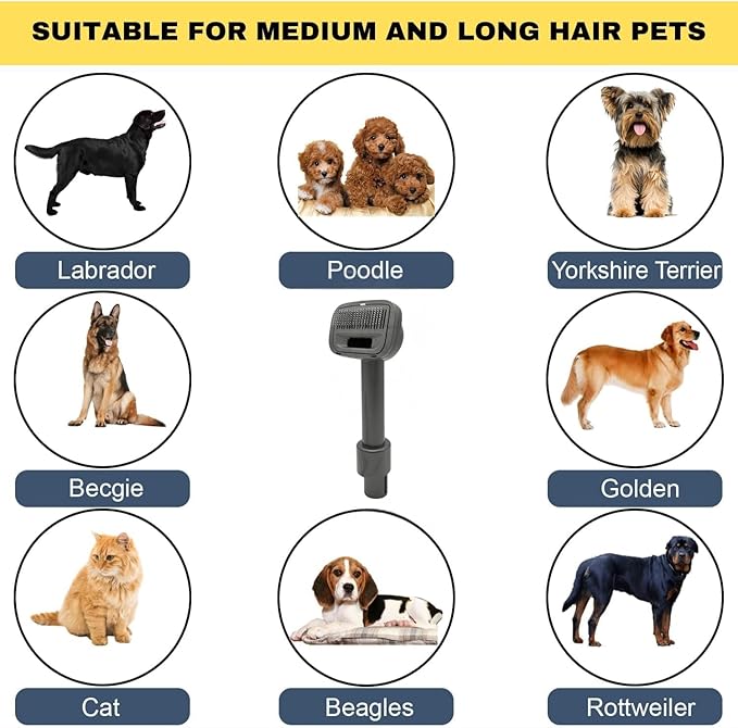 1.25" Pet Hair Grooming Brush Vacuum Attachment for Dogs Cats with Vacuum Extension Hose (Up to 138" Long) – Compatible with Most Standard Vacuum Cleaners with 1-1/4" (32mm) Outer Diameter Hoses