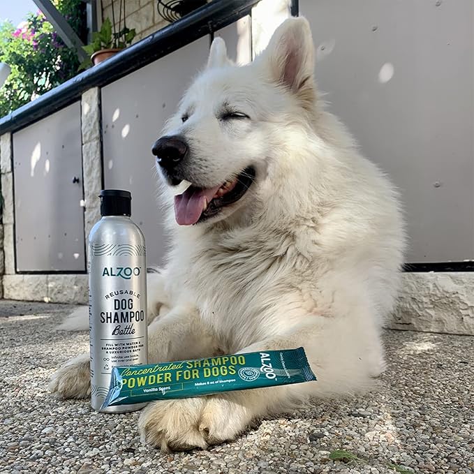 ALZOO Concentrated Shampoo Powder for Dogs, Specially Formulated for Dogs with Sensitive Skin, 100% Plant-Based Active Ingredients, Vanilla Fragrance, Pack of 20