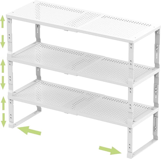 Adjustable Expanable Stackable Spice Rack Shelf Pantry Storage Organizer for Kitchen Cabinet,Countertop,Bathroom and More.Space is no Longer Limited(3Packs/White/Large)