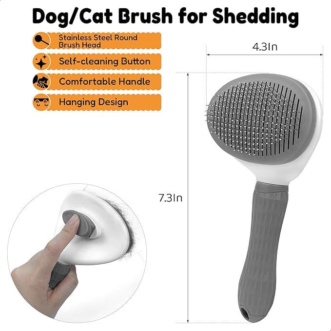 Self Cleaning Slicker Brush, Dog Cat Bunny Grooming Deshedding Brush, Bunny Massaging Comb Suitable for Long or Short Hair, Skin Friendly, Easy to Remove Loose Undercoat，Pet Supplies Accessories