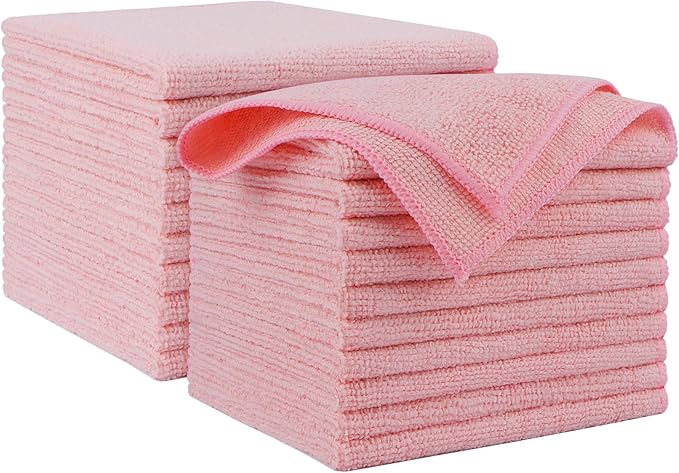 AIDEA Microfiber Cleaning Cloth Pink 20PK, Microfiber Towels for Cars, Premium Car Cloths, Dusting Cloth Lint Free Cleaning Rags for SUVs, House, Kitchen, Window, Workshops,12×12"
