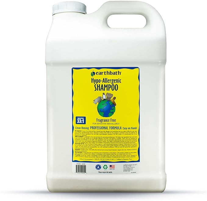 earthbath Hypoallergenic Dog Shampoo- Gentle Pet Shampoo for Sensitive Skin, Dog Wash in Bulk, Cruelty Free Shampoo for Pet Grooming, Dilutes 33:1, Made in the USA- Fragrance Free, 2.5 Gallon (1 Pack)
