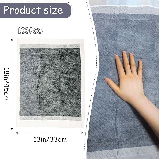 Tfwadmx Rabbit Pee Pads 18" x 24" 100 Pcs Guinea Pig Super Absorbent Cage Liners Bunny Disposable Black Carbon Diapers Small Animal Training Accessories with Quick-Dry Surface