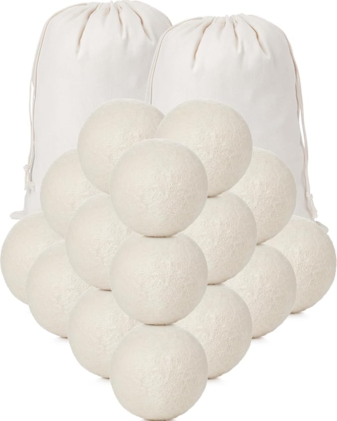 26 Pieces Wool Dryer Balls Set 24 XL Reusable Wool Balls with 2 Muslin Bags Anti Static Dryer Balls Natural Fabric Softener Wool Ball for Clothes Laundry Anti Wrinkle Saving Energy and Drying Time